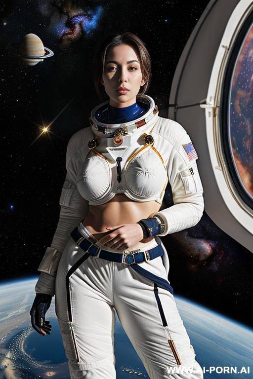(serious woman) (topless) (spacesuit pants) (spacesuit wrapped around waist) (spaceship hydroponics bay) - #main