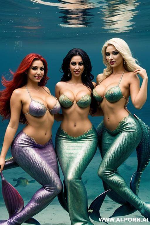 three gorgeous brazilian bimbos magically transforming into mermaids - #main