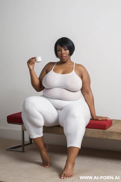 a very light black woman wearing tight whitei pants and has got fat tbeautiful feet and she is fat. the feet must be apparent with their nails coloured in red - #main