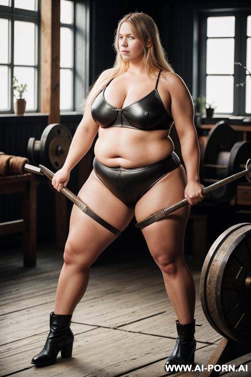 scandinavian female blacksmith, obese thighs, attractive, strong - #main
