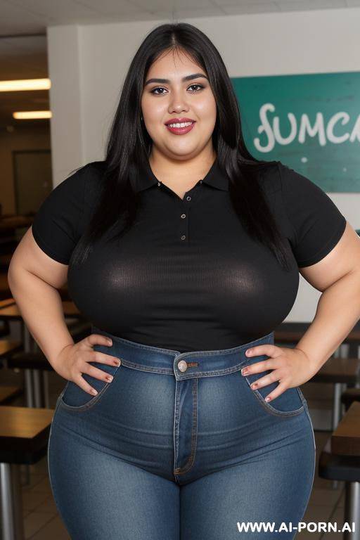 mexican, morena, tradicional, pretty, big woman, wide hips, fully clothed, black polo shirt, high rise jeans, extra thicc, very plump, bbw - #main