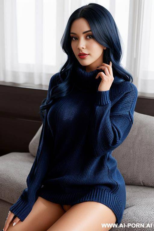 dark blue hair, blue virgin killer sweater - #main