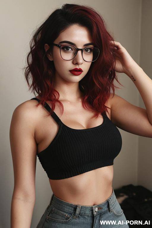 (thick rimmed glasses) (crop top) (grunge) (narrow waist) - #main
