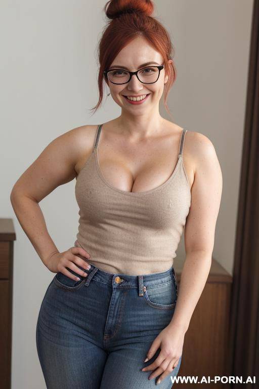 glasses, (((large eyes, eye contact))), ((deep cleavage)) - #main