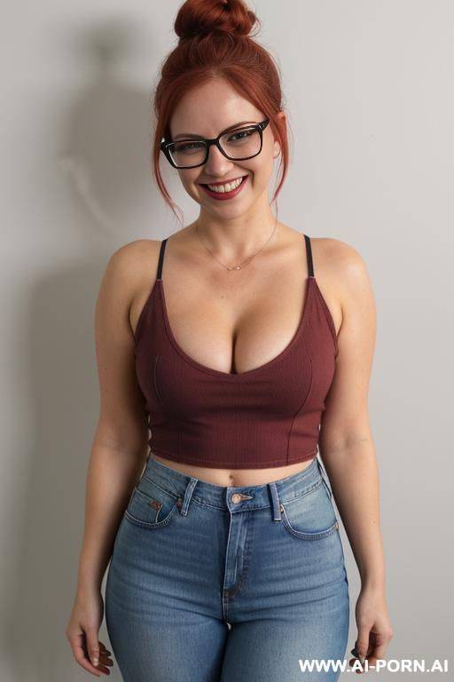 glasses, eye contact, ((deep cleavage)) - #main