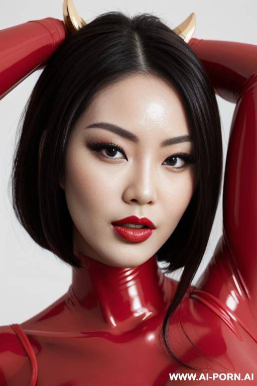 crazy beautiful chinese bimbo, red latex body, tits out, ready for sex - #main