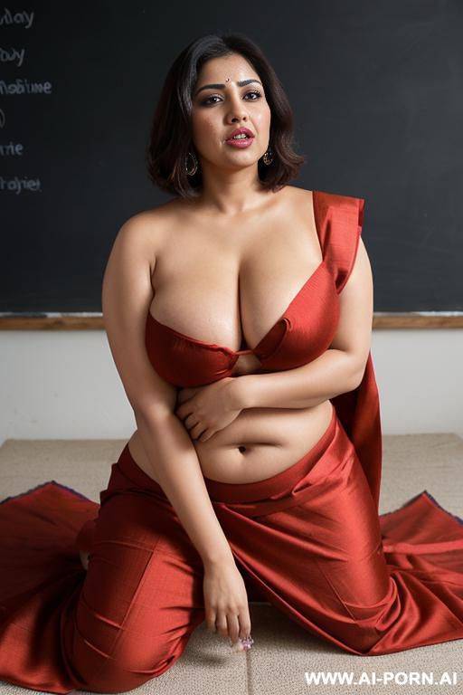 showing belly, wearing red sari, wearing elries, good body details - #main