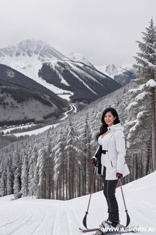 realistic, beautiful, pretty face, chinese, caucasian, 30, wavy flowing hair, black hair, athletic body, white skin, natural boobs, slight smile, makeup, blusher, eye shw, standing, naked, spreading legs, showing pussy, pubic hair, camping background. - #main