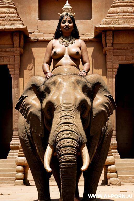ancient indian chubby full naked female temple servant and a female priestess are riding on an elephant riding on an elephant - #main