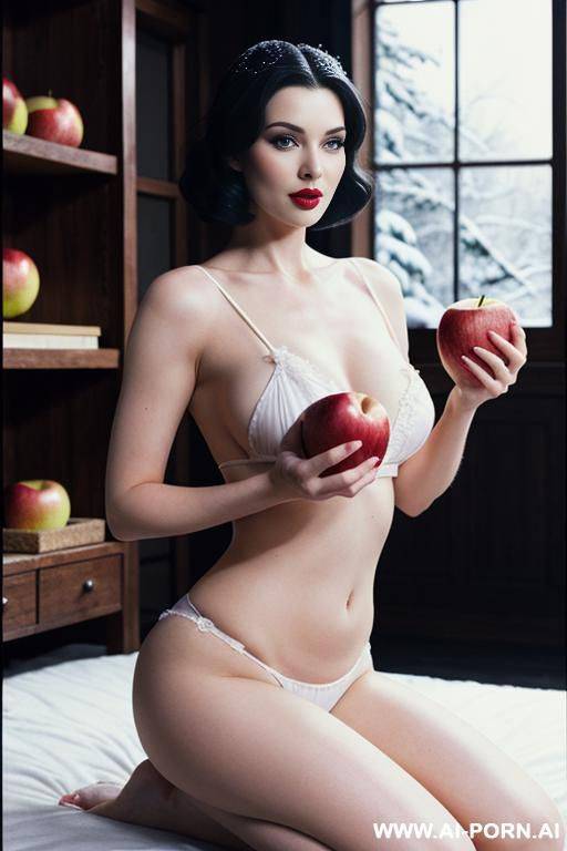 snow white in the house eating an apple - #main