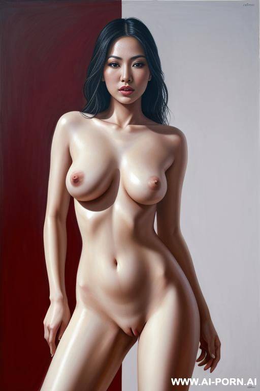 hyperrealism painting: very beautiful sexy orgazm uzbek face, totally nude body. white skin. standing full-length view. art. pornstar. - #main
