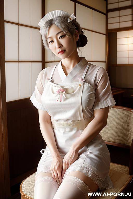 masterpiece, fine details, breathtaking artwork, painterly art style, high quality, k, very detailed, high resolution, exquisite composition and lighting, white skin, ((((japanese mother wearing a maid outfit)))) - #main