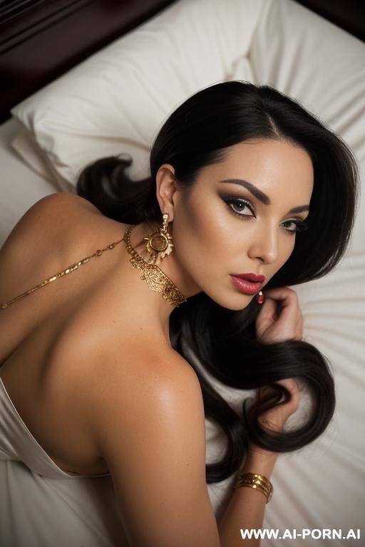 ((beautiful horny mommy)) (((behind view))) ((perfect bombshell lies along bed)) ((laying down, face down)) (wide thik hips, flared hips) (perfect bubble butt) (perfect big firm tits) (beautiful - #main