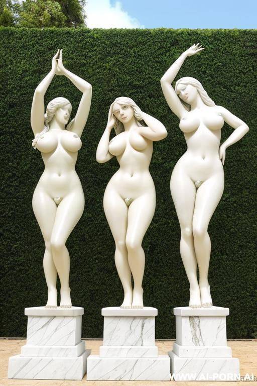 portrait of multiple gorgeous brazilian bimbos transforming into marble statues - #main
