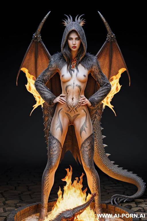 extremely tall supermodel cutie, slender, skiny, completely naked, super long legs, very long hair, goddess of fire, whole body covered in fire, surrounded by fire, epic, fantasy wings, unusual - #main