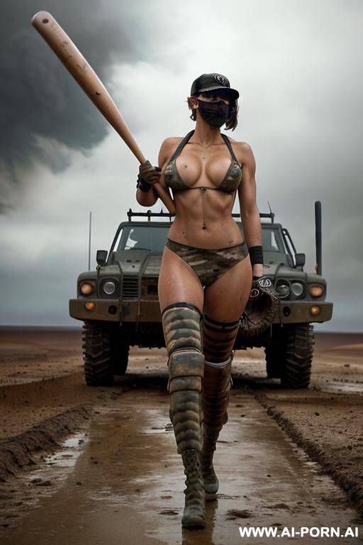 at nigth , nuclear central explosion landscape , apocalyptic city , cloudy sky fog battle city , atomic bomb explosions landscape , horizont looking , walking sexy pose , mud-stained body , - #main
