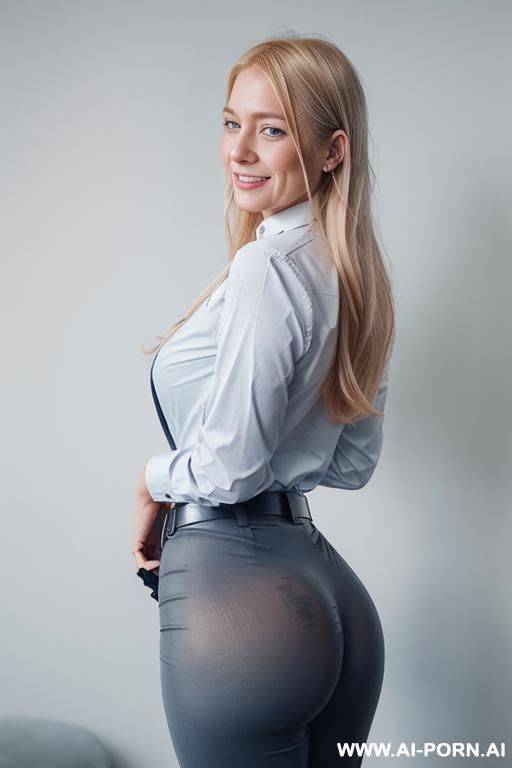 perfect face, office pants, belt, business shirt, huge ass, bubble butt, ass up, side view - #main