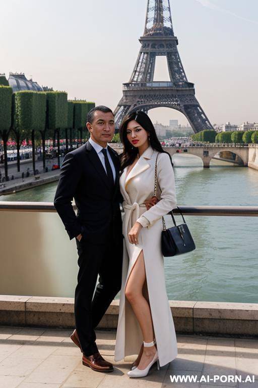 a couple from uzbekistan traveling through paris. full length view. in comfortable clothes suitable for tourists. - #main