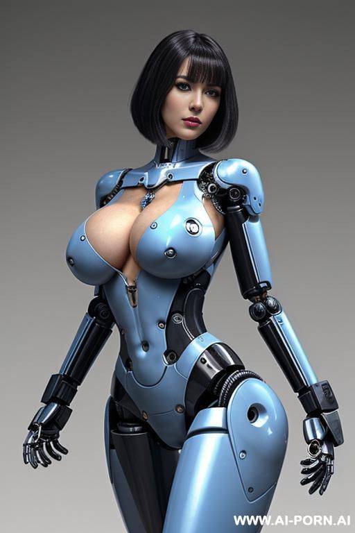 beautiful realistic (( taur-women fully robotic body standing four legs)), detaleid face, skin in latex white and skyblue color, covered to latex, to boots, to beautiful robotic hand hd image quality, ((no background)). - #main