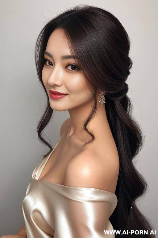 realistic, high quality, (close over-shoulder view) spontaneous, cheerful, positive energy, solo, 1woman, breath-taking hairstyle, long hair, (full silky clothes) cuute lady, - #main