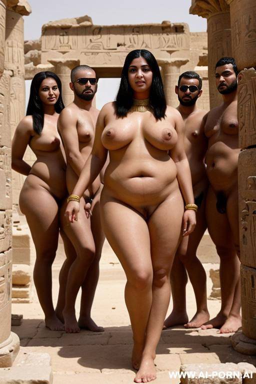 ancient egyptian chubby naked female temple servant shows her shaved vagina to a group of egyptian males - #main