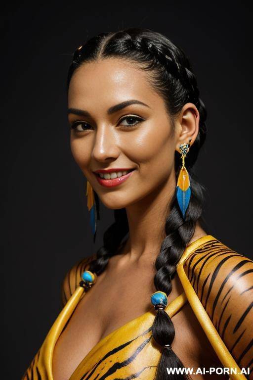 very beautiful and fit extraterrestrial being. she has wild hips and massive ass. her skin is blue everywhere with stripes like zebra, she has very big yellow eyes, eyes like of tiger. she - #main