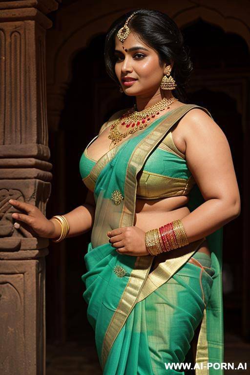 a ancient indian chubby queen in a traditional saree watches on a medieval indian chubby full naked servant - #main