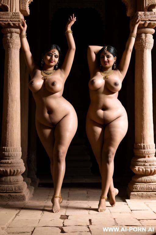 two medieval indian chubby full naked female temple servants dancing - #main
