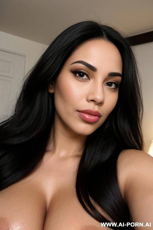 british white african mixed race, perfect gigantic boobs, big lips, large lips, long voluminous wavy hair, closeup from below, closeup from bottom, eye contact, looking down - #main