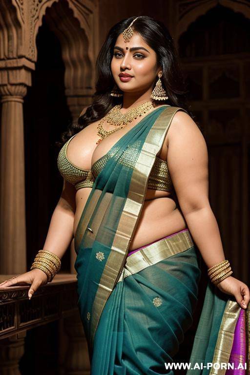 a ancient indian chubby queen in a traditional saree watches on a medieval indian chubby complete naked female servant - #main
