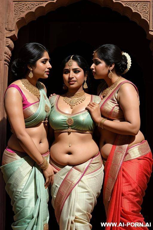 a ancient indian chubby queen in a traditional saree watches on two medieval indian chubby full naked servants kissing - #main