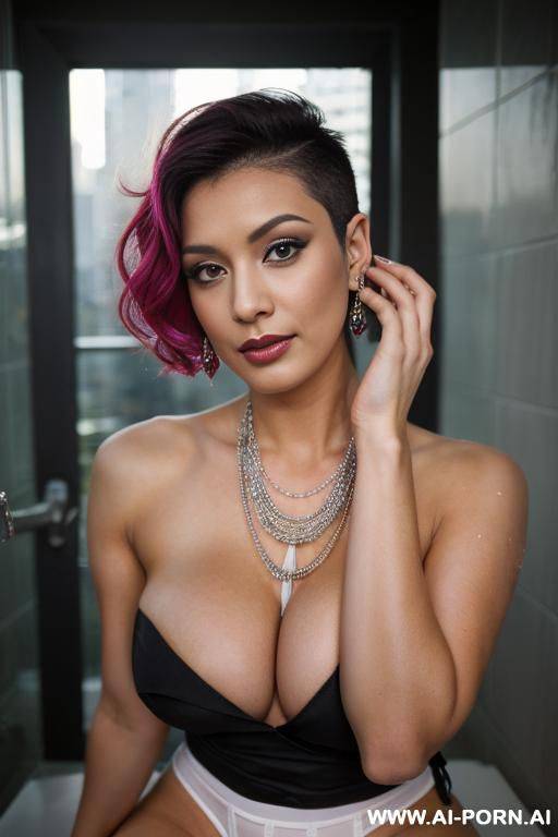 mature, milf, perfect hourglass figure, eye contact, looking into camera, necklace, earrings, bracelets, wearing flowers, totally naked, full h - #main