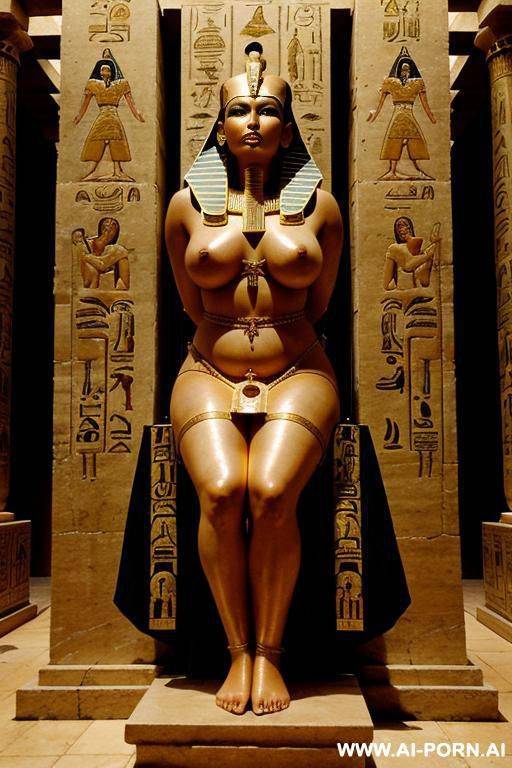 ancient egyptian helpless chubby female victim with shaved vagina is tied to a big statue of the pharao. her legs are widely spread by the ropes. a male ancient egyptian priest strips her until she is full naked and screens her for use in the harem - #main