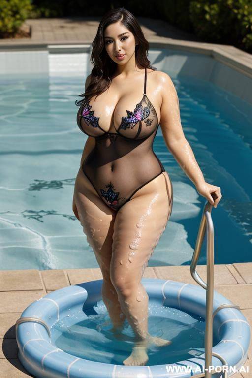 butterfly print see-through, (((in the water pool))) - #main