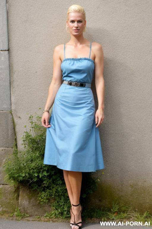 {{{mohawk brush hair cut }}}, {{{legs spread}}}, {{{keep same haircut}}}, {{electric blue eyes}}, 20cm long skirt - #main