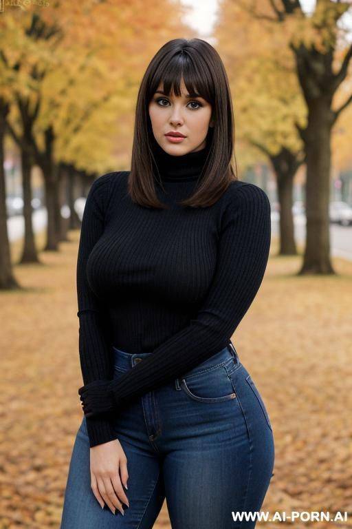 cutie babe face. brunette. bangs. huge natural tits. curvy. turtleneck sweater. - #main