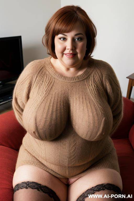 thick mohair sweater dress, wool pullover, gigantic breast, enormous saggy tits, nude pussy, - #main
