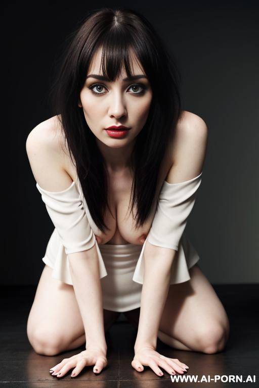 pale skin, messy bangs, dark features, dark eye makeup, cum facial - #main