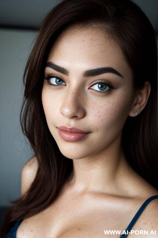 freckled, thick eyebrow, blue eye colour, malaysian, closeup, seductive smirk - #main
