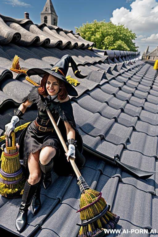 realistic photo, best quality, highly detailed, summer, clouds in the background, (((((woman rides on a witch broom))))), the broomstick long clamped in the crotch, the wet cunt pressed firmly on - #main