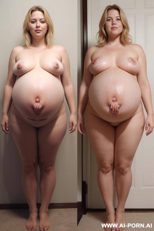 short, blonde, fat, fully nacked, cellulite, same woman, before and after, first and than fat, ((not pregnant)) - #main
