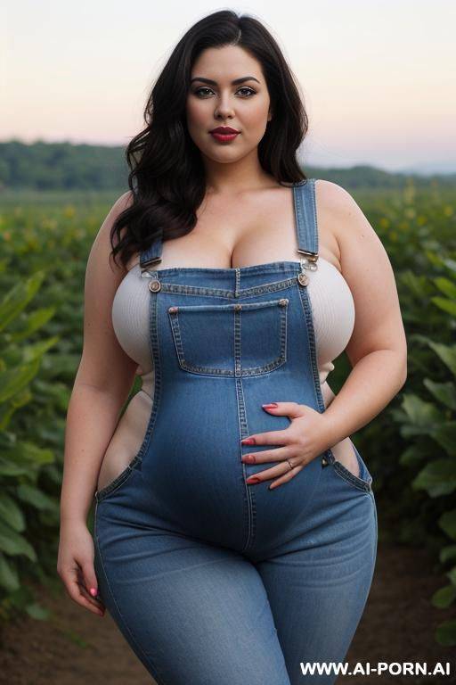 huge belly, pregnant, denim overalls, thick thighs, - #main