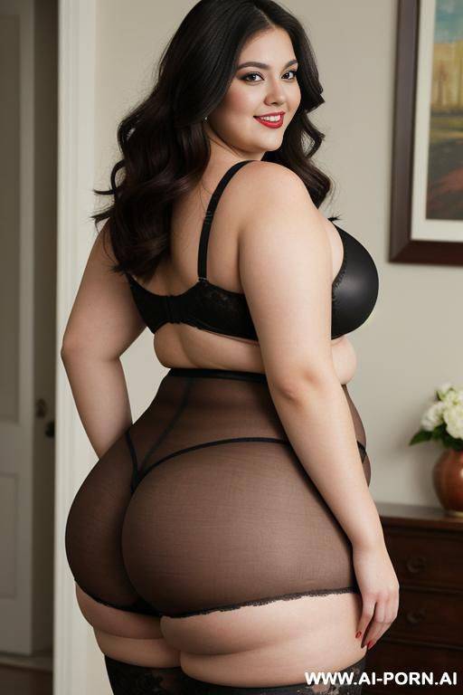 mexican, supermodel, enormous , rotund figure, pear shaped, extra thicc, heavy makeup, eyeliner, pot belly, from behind, huge ass - #main
