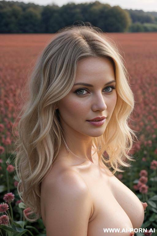 totally naked woman, on a flower field - #main