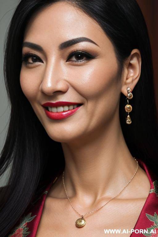 milf in qipao, perfect figure, full makeup, necklace, earrings, eye contact, - #main