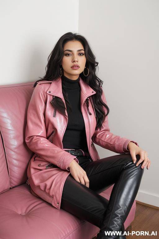 latina, medium wavy hair, pretty, jacket, all pink - #main