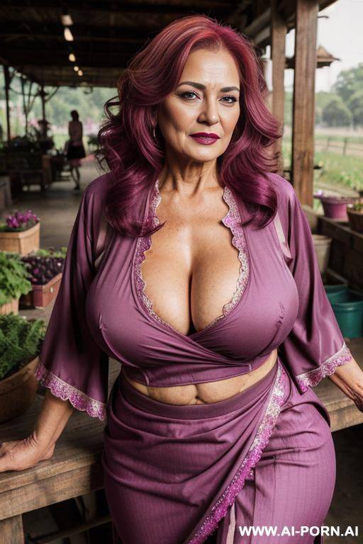 matured old gilf, wrinkles, wrinkled skin. busty figure, bold expression, slutty, ready to sex, (((very big boobs))), ((old woman)), bold dress,, (((makeup))), looking into the lens - #main