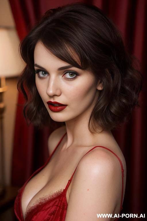 brunette wearing red dress with lipstick ready for sex - #main