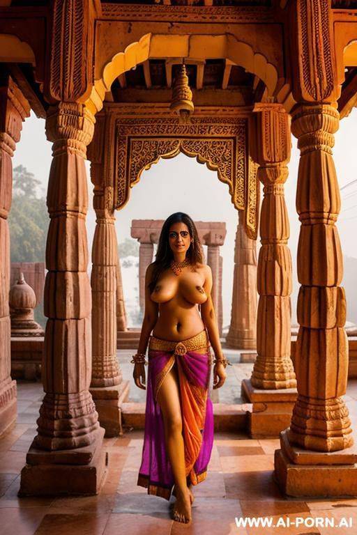 ancient indian full naked female temple servant with shaved vagina in a colourful indian temple - #main