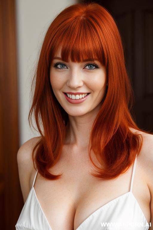 redhead, bangs, smiling, eye contact, medium breasts - #main
